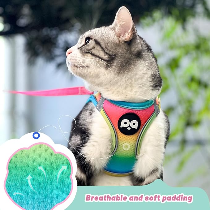 Cat Vest Harness Leash Set: Escape Proof & Reflective Kitten Soft Mesh Vest for Small Medium Large Puppy Pets Walking Hiking and Traveling(XSmall,Multi-Colored)