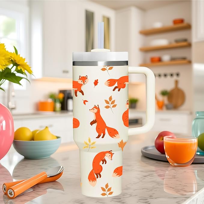 AMZUShome 40 OZ Fox Tumbler with Handle.Fox Tumblers.Fox Lover Tumbler Gift.Unique Birthday Christmas 40 OZ Fox Cup Gifts for Women.
