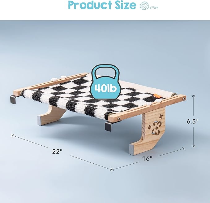 MEWOOFUN Sturdy Cat Window Perch Hammock Bed with Wood & Metal Frame for Cats Easy to Assemble for Windowsill, Bedside, Drawer and Cabinet More (Chessboard, M-22"x 14.5"x 6.7")