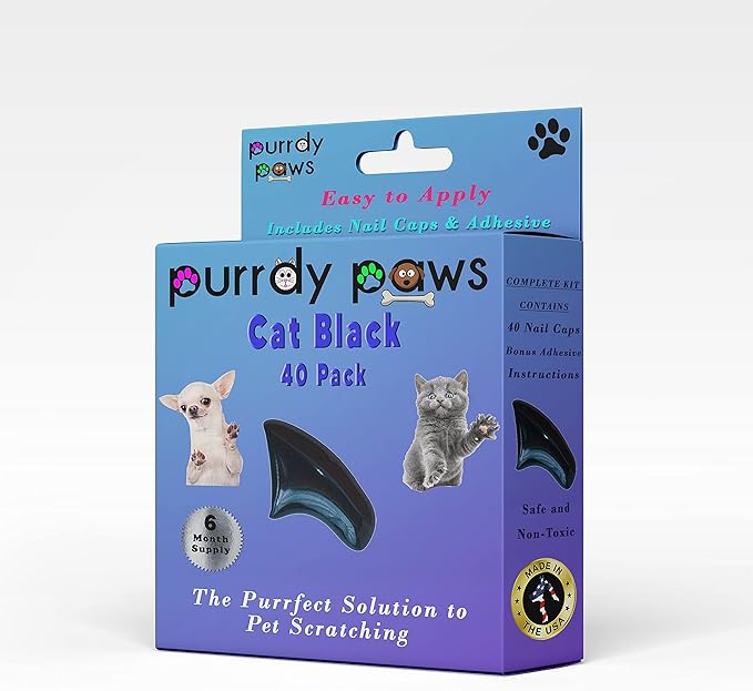 6 Month Supply Soft Nail Caps for Cats Black Medium - Extra Adhesives