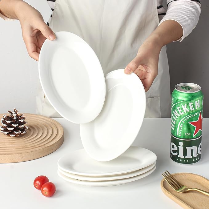 8 Inch Ceramic Appetizer Plates Oval, Porcelain Dessert Plates, Small Salad Plates Set, Small White Serving Plates for Salad, Appetizer, Snack, Sushi, Microwave, Dishwasher Safe, Set of 8