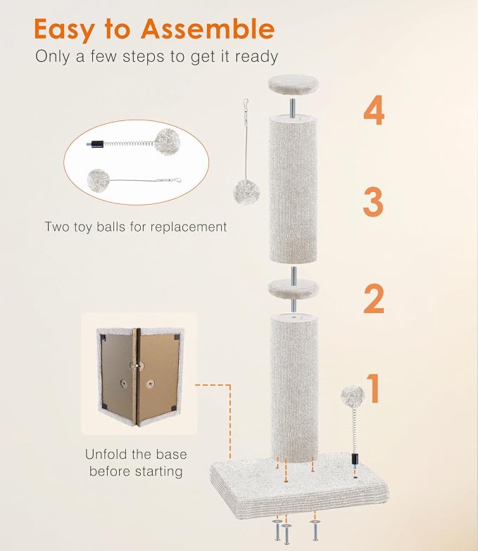 Carpet Craft Cat Scratching Post Heavy Duty for Indoor Large Cats and Adult Cats,Tall and Thicked Cat Scratch Post,Carpet Cat Tree Tower Scratcher with Interactivity Balls,Beige