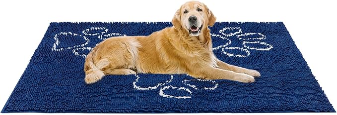 EXPAWLORER Dog Door Mat for Muddy Paws - Highly Absorbent Microfiber Dog Rug, Soft Chenille Dog Runner Rug Indoor Outdoor Floor, Non-Slip Large Pet Paw Cleaning Washable Mud Mat for Bathroom, Blue