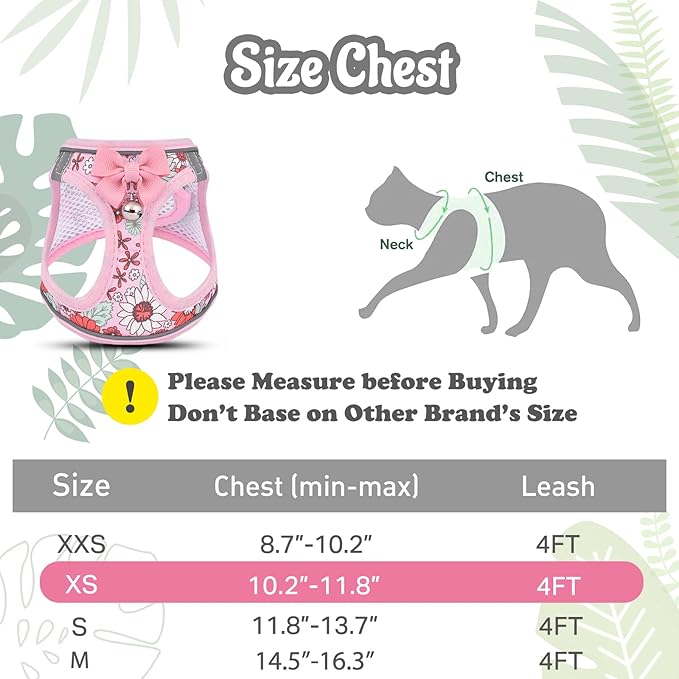 Cat Harness and Leash Escape Proof for Walking, Adjustable Soft Kitten Harness with Reflective Straps Step in Cat Vest Harness for Small Kitten and XS Dogs (Pink, XXS-Chest(8.7"-10.2"))
