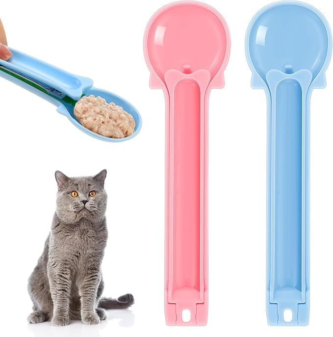Baderke 2 Pieces Cat Strip Squeeze Spoon for Puree and Bisque Delectable Lickable Wet Treat Sliding Happy Spoon Liquid Snack Dispenser for Cat Feeder Pet Feeding Food Storage, Pink Blue