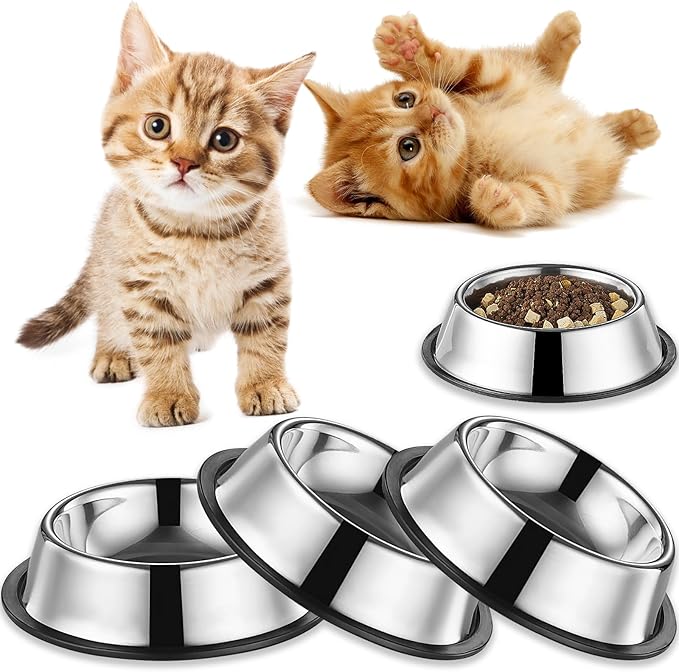 3Packs Cat-Bowls Cat Food Bowl - 4.5 Inch Non-Slip Stainless Steel Small Cat Wet Food Bowl 7 Oz Pet Feeding Bowl Whisker Fatigue Relief Cat Water Bowl for Kitten Puppy Small Dog