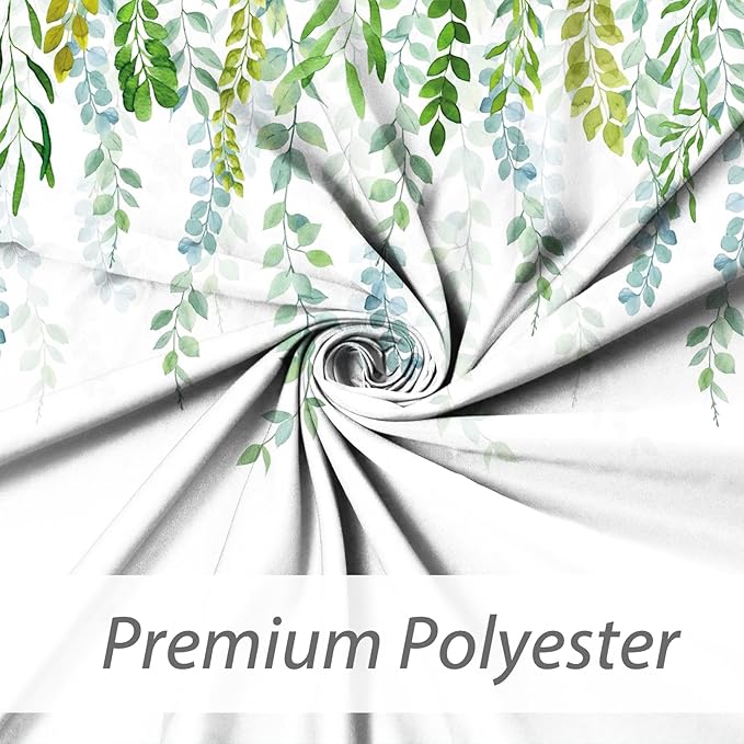 AWERT Plant Shower Curtain for Bathroom Sage Green Eucalyptus Waterproof Quick-Drying Green Leaves Shower Curtain Set with Hooks 72x84 Inch