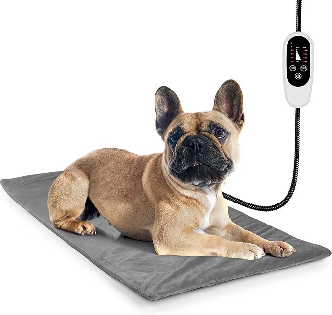 NICREW Dog Heating Pad, Temperature Adjustable Heated Dog Bed with Auto Shut Off Timer, Indoor Pet Heated Bed Mat for Cats and Dogs, 27.5 x 15.7 Inches