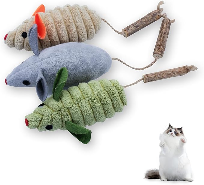 Andiker 3PCS Catnip Toys for Cats, Realistic Cat Mouse Toys with Silvervine Soft Plush Fabric Bite-Resistant Interactive Cat Toys for Indoor Cats Kittens to Bite Chew Teeth Cleaning