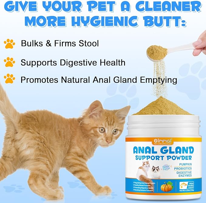 Anal Gland Support Powder for Cats, Anal Gland Supplement Powder with Pumpkin and Probiotics Supports Cats Anal Gland Health, Pet Supplement Anal Gland Support Powder Treatment for Cats - 120g