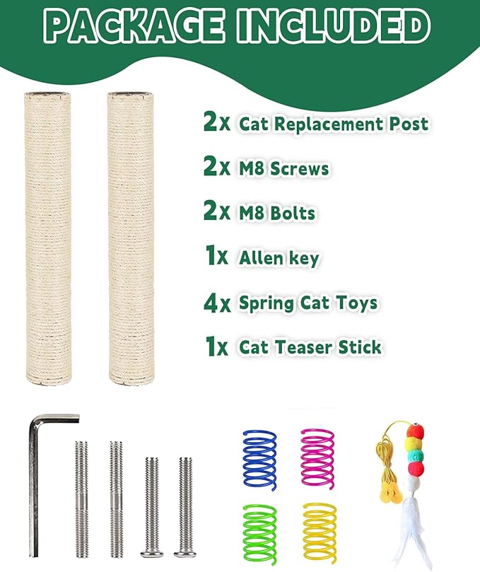 BNOSDM 2 Pcs 15”x2.75” M8 Cat Tree Scratching Post Replacement Parts for Indoor Cats Tower Rope Scratch Poles Refill Sisal Part for Refurbishment Hemp White