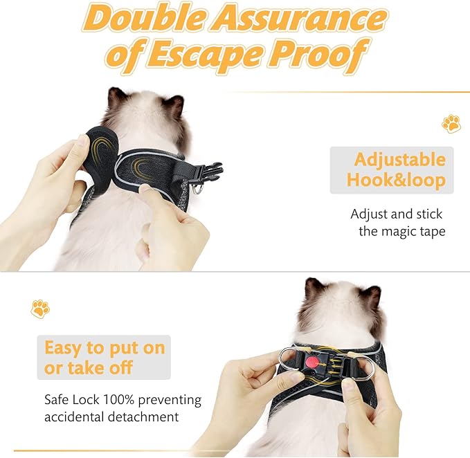 Cat Harness and Leash Set for Walking Escape Proof,Adjustable Soft Mesh Kitten Harness with Reflective Strip for Small Cats, Easy to Control