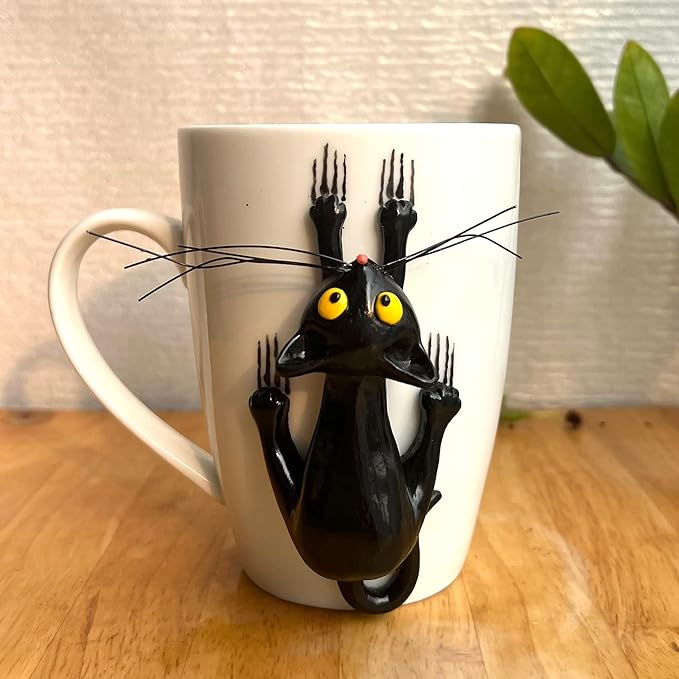 15 Oz Funny Black Cat 3D Ceramic Mug - Cat Coffee & Tea Cup - Birthday & for Cat Lovers