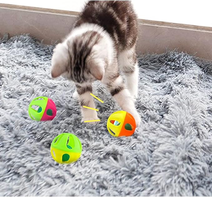 Andiker Cat Ball Toy With Bell, 6Pack Set Premium Plastic Jingle Cat Bell Balls for Cat Training &Exercising Assorted Color Interactive Cat Balls with Bell Inside for Cat Lovers&Kitten Gift Indoor (6)