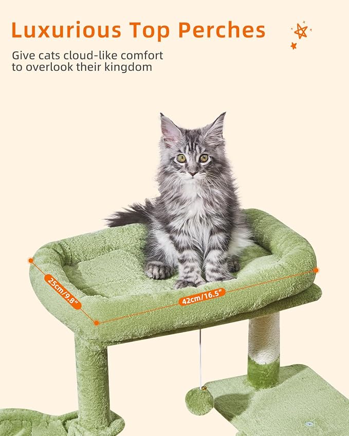 Taoqimiao Cat Tree,38.2-Inch Cat Tower for Indoor Cats,Suitable for Kittens with Luxurious cat condo with Adjustable Baskets and Luxurious Perch MS029SGR Green
