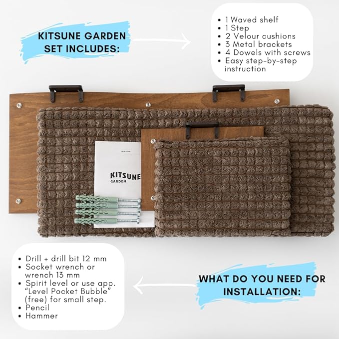 Cat Wall Furniture, Wall Mounted Cat Shelf, Cat Window Perch, Cat Shelves, Cat Wall Bed, Cat Steps for Wall, Cat Playground, Cat Wall Set Brown Cat Waved Shelf Cat Step