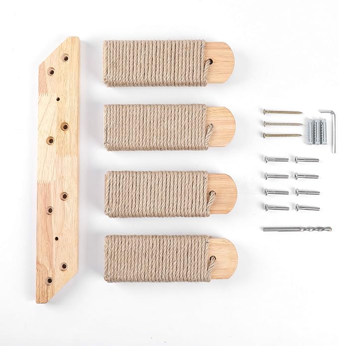 FUKUMARU Cat Climbing Shelf Wall Mounted, Four Step Cat Stairway with Jute Scratching for Cats Perch Platform Supplies