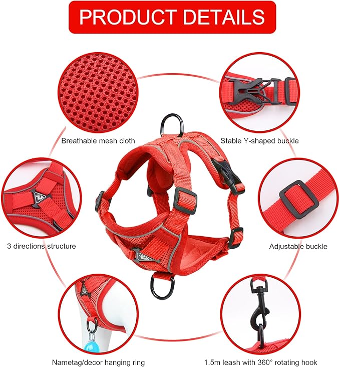 Vest Harness Leash Set for Small Dog Large Cat, Upgraded Escape Proof Adjustable Jacket with Lead for Puppy Fat Cat Outdoor Walking, Soft Breathable Mesh Coat with Reflective Strip, XL Red