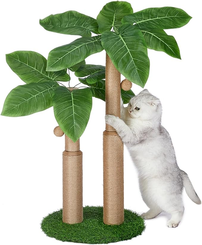 29.7inch Cat Scratching Post,Cat Scratcher Cat Tree with 2 Sisal Scratching Poles & 2 Interactive Dangling Balls,Cats Scratching Posts for Indoor Kitten & Adult Cats (2 Posts Banana Tree)