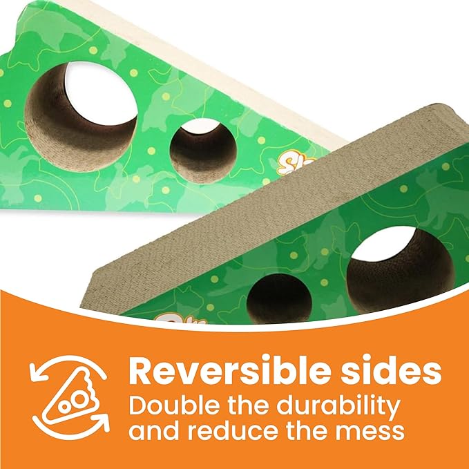 GoPets Large Corrugated Cardboard Cat Scratcher with Ergonomic Design, Reversible & Durable Scratching Post Lasts 2X Longer, Interactive Cat Toy & Catnip for Endless Play - Wedge Shaped Style