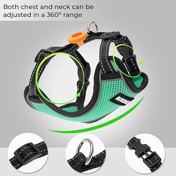Cat Harness and Leash Set with Airtag Holder - Escape Proof Cat Vest Harness for Walking Travel Outdoor - Reflective Adjustable Soft Mesh Breathable Cat Body Harness