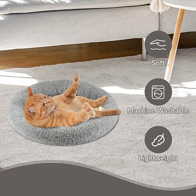 PETLESO Cat Bed for Indoor Cats, Round Cat Bed for Curl Sleep Basic Pet Mat Wahable Bed for Small Puppy Cats Rabbit, Medium