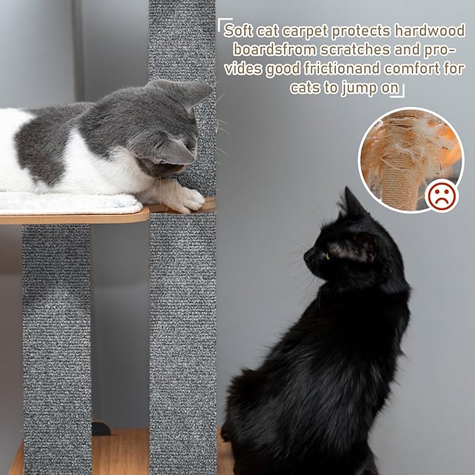 Cat Scratching Climbing Carpet Mat, Self-Adhesive Trimmable Anti Cat Scratcher Couch Furniture Protector from Cat Claws, Cat Post Covered Pad Replacement for DIY Cat Tree (Light Gray, 15.8" x 79")