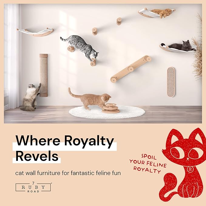 7 Ruby Road Wall Mounted Cat Scratching Post - Wall Mount Wooden Sisal Cat Scratcher & Vertical Scratch Pad (Replaceable) - Modern Cat Wall Furniture for Indoor Cats or Kittens (29.5 x 6 in)