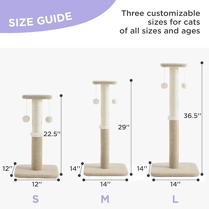 Lesure 29" Tall Cat Scratching Post - Premium Sisal Rope Highly Resistant Carpet Scratching Posts for Indoor Cats Adults, Sturdy Large Cat Scratch Pole with Hanging Ball, Beige