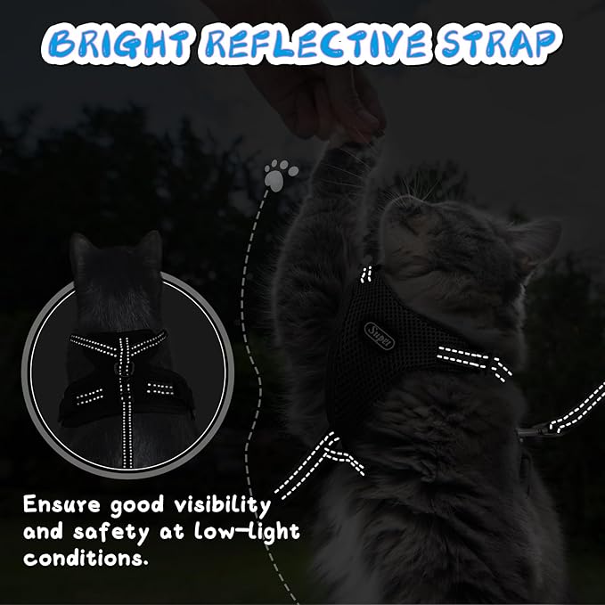 Supet Cat Harness and Leash Set for Small to Large Cats Adjustable Cat Vest Harness with Reflective Trim Universal Cat Leash and Harness for Cats/Puppies Outdoor Walking