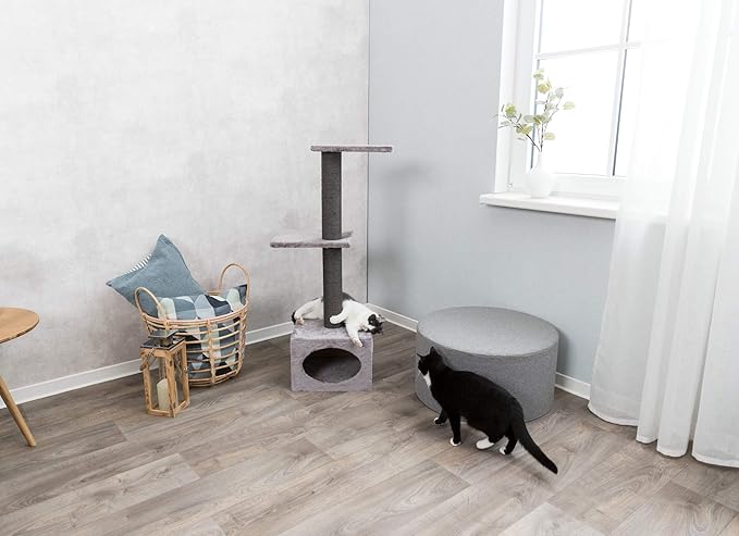 TRIXIE Badalona Gray Cat Tower with Scratching Posts, Condo, Two Platforms 19 LBS