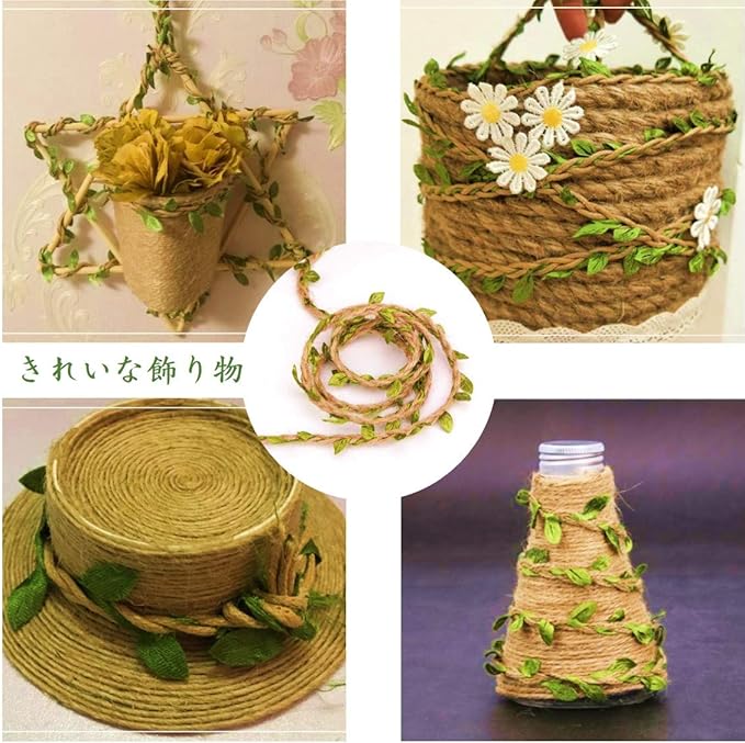 Hemp Rope for Cat Scratch Post Tree Replacement - Cat Scratcher Accessories with Artificial Leaves/Home Vine Ribbon Decoration for Art & Crafts