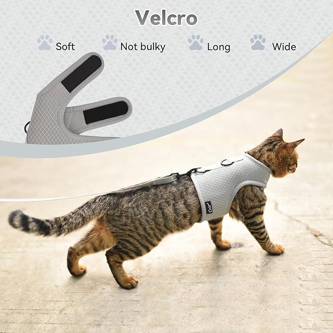 Cat Harness and Leash for Walking Escape Proof Breathable Mesh Fabric, Solid Grey, Large, Adjustable Cat Walking Jackets, Padded Stylish Cat Vest