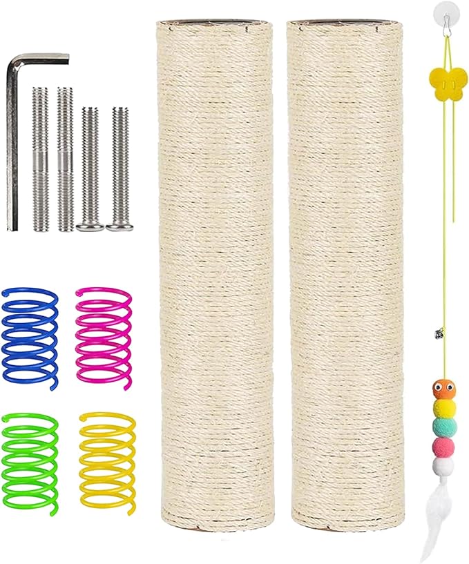 BNOSDM 2 Pcs 15.75”x3.15” M8 Cat Tree Scratching Post Replacement Parts for Indoor Cats Tower Rope Scratch Poles Refill Natural Sisal Part for Refurbishment Hemp White