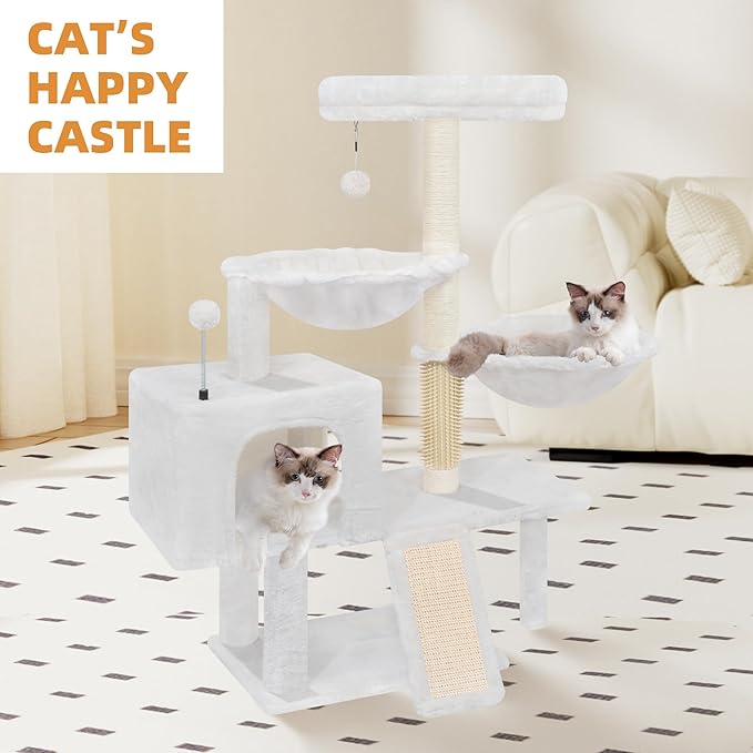 Multi Level Cat Trees with Cat Houses Hammock Scratching Posts,Beige
