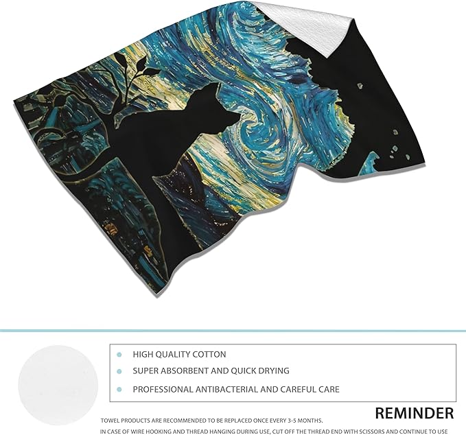 2 Pack Hand Towels for Bath,Black Cat Starry Night Decorative Towels Highly Absorbent Soft Towels for Bathroom Beach Kitchen Spa Gym Face Towel 14x28 Inch