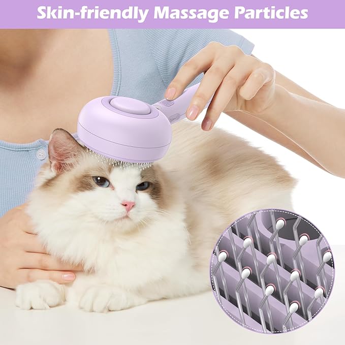 3 In 1 Steam Cat Brush with Release Button and Tank, Cat Brush for De-shedding that Effectively Remove Knots and Loose Hair, for Long and Short Hair Dogs and Cats
