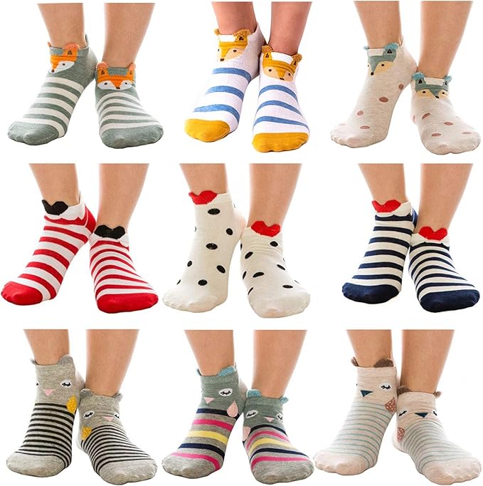 9 Pairs of Women's Socks Cute & Funny Animal Cotton Socks