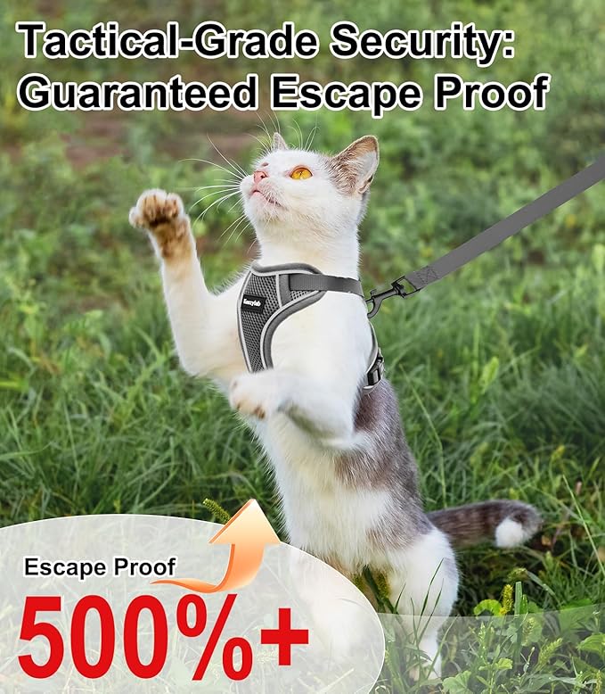 Cat Harness and Leash for Walking Escape Proof Soft Adjustable Cat Leash Breathable Comfortable Vest Easy to Wear Kitten Harness for Outdoor Travel Grey XS