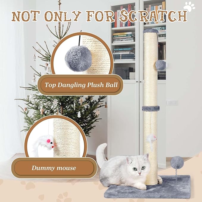 ANWA 32" Tall Cat Scratching Posts for Indoor Cats, 3-in-1 Cat Scratching Post with Plush Toys, Premium Sisal Post for Cats at All Ages with Reinforced Stable Base, Gray