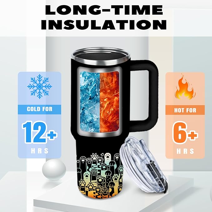 All I Need Is This Cat Tumbler For Women, Cute Paw Print Tumbler For Cat Lovers With Handle 40 Oz, Birthday Christmas Gifts For Men, Cute Animal Travel Coffee Cup