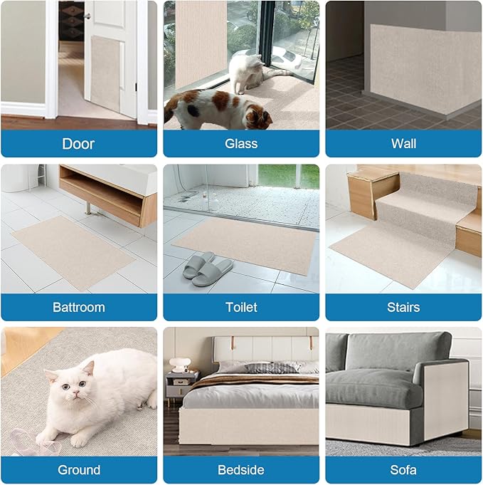 Cat Scratch Furniture Protector Pads with Self-adhesive Backing, 98.5"X15.8" Beige Randomly Cutting Trimmable Cat Scratch Carpet Mat Post Tree Shelves Cover Replacement for Sofa,Wall,Couch,Door,Corner