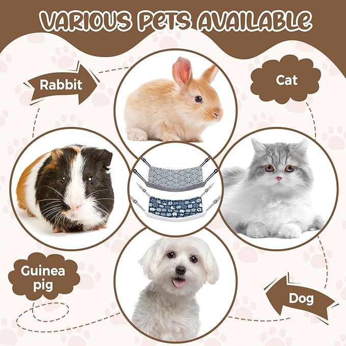 Barydat 6 Pcs Reversible Cat Hammock Bed 18.9 x 15 Inch Soft Breathable Pet Cage Hammock with Adjustable Straps Ferret Hammock Double Sided Cat Hammock Hanging for Kitten Puppy or Small Pet (Plush)