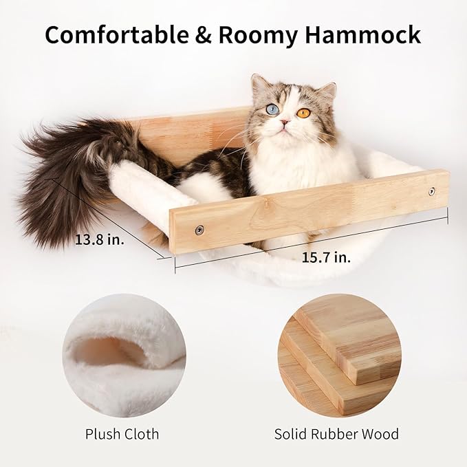 FUKUMARU Cat Wall Furniture, 3 Pack Cat Wall Shelves Set, Solid Rubber Wood Cat Shelf for Sleeping, Playing, Climbing and Lounging