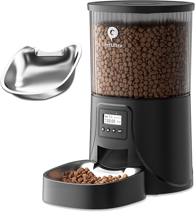 Automatic Cat Feeder: 4L Timed Cat Food Dispenser Programmable 1-6 Meals for Cat and Small Medium Dog- Auto Pet Feeder Easy to Set Up Dual Power Supply with Desiccant Bag| Detachable Washable