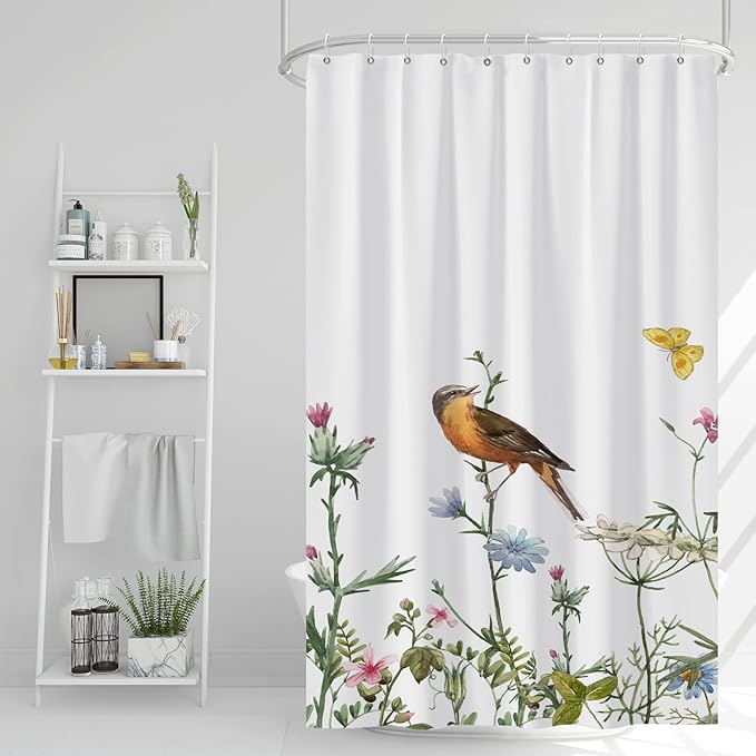 AWERT Small Half Size Stall Shower Curtain with Hooks Shower Stall Curtain 48 x 72 Funny Bird for Bathroom/RV and Camper
