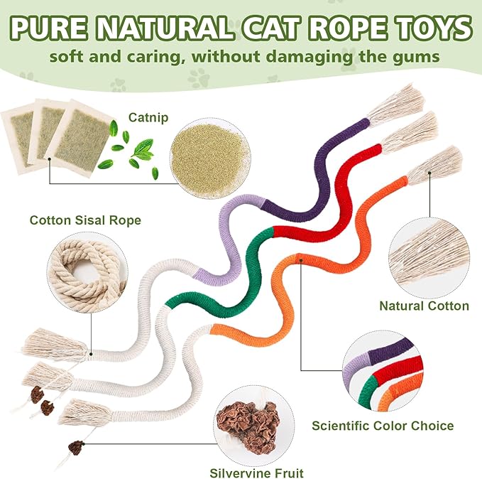 27 Pack Catnip Chew Toys for Cats,Cotton Sisal Rope Toys,Cat Natural Silvervine Sticks,for Cat Teeth Cleaning and Dental Care,Interactive Cat Toy for Bored Indoor Cats