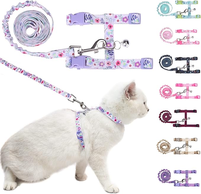 BEAUTYZOO Cat Harness and Leash Set Escape Proof for Walking, Kitten Soft Adjustable Vest Harnesses for Small Medium Large Cats, Easy Control Breathable Plaid Ribbon Nylon for Outdoor Indoor Use