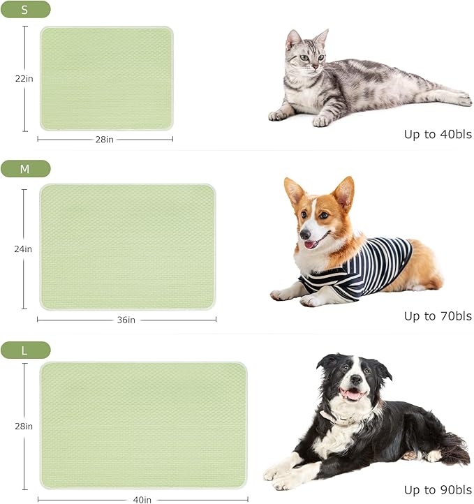 Mora Pets Dog Cooling Mat Breathable Cooling Pad for Dog Cats Washable Pet Cooling Mat for Indoor Outdoor Pets with Non-Slip Bottom 40 x 28 inch Light Green Large