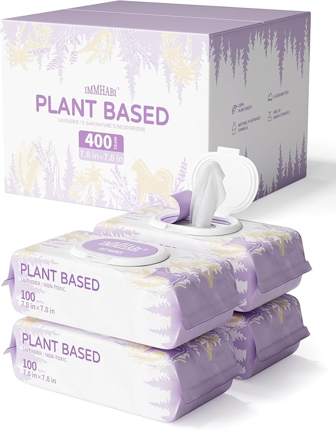 400 Dog Wipes for Paws and Butt Plant Based Hypoallergenic Pets Cleansing & Deodorizing Anal Gland Hygienic Puppy Wipes for Dogs Face and Body Wipes Cleaning Fur Doggie Wipes Doggy Wipes (Lavender)